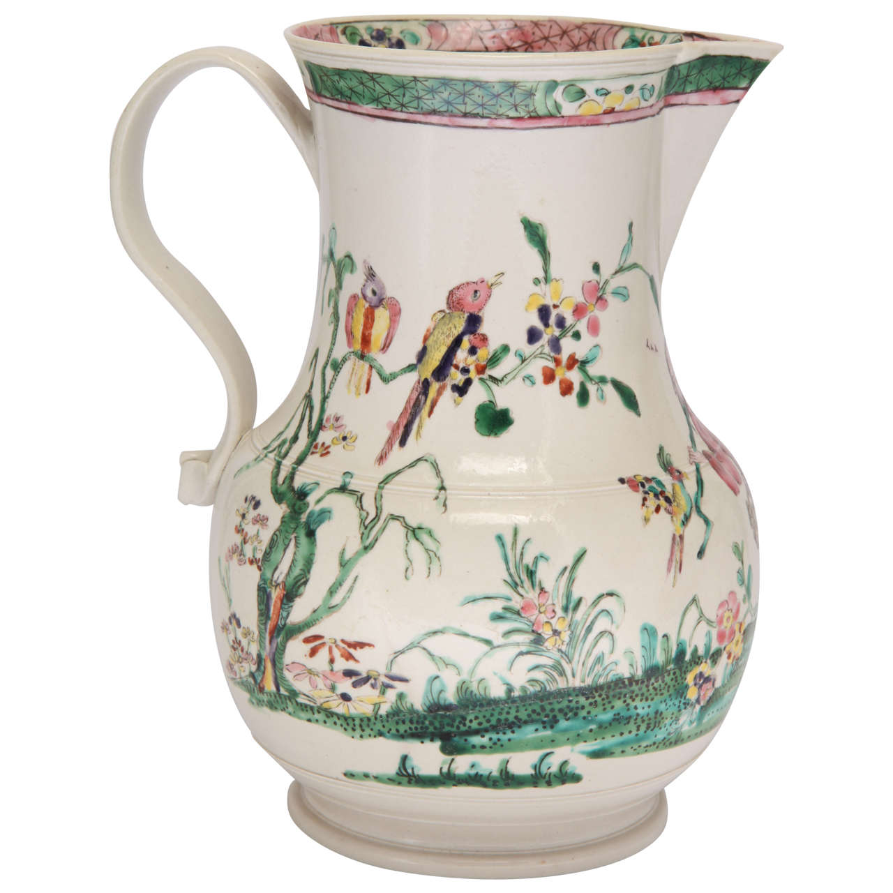 Rare English Salt Glazed Stoneware Pitcher Decorated with an Oriental Scene For Sale