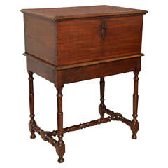 18th Century oak coffer on stand with paneled coumn legs