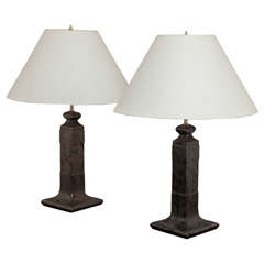 Pair of 20th Century Black Ceramic Lamps