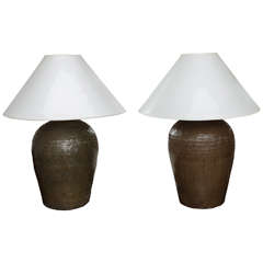 Pair of Late 18th Century Terracotta Wine Vessel Lamps