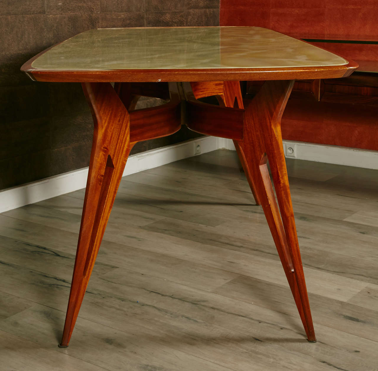 1950s Italian Table with Original Colored Top Mirror 1