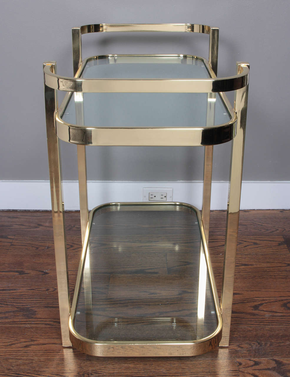 Mid-Century Modern Milo Baughman Brass & Glass Bar Cart for Design Institute of America