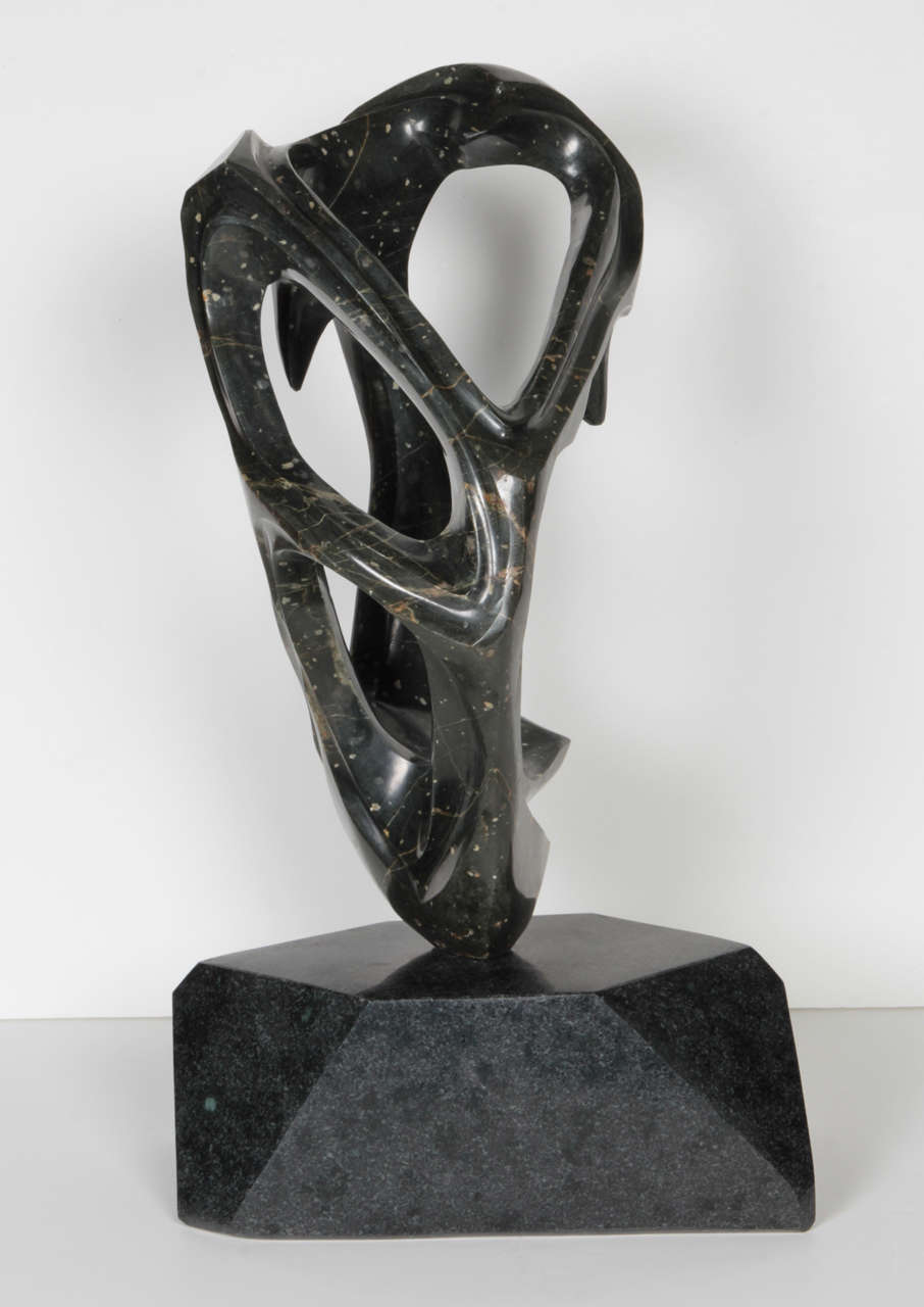 Modern Biomophic Stone Sculpture on Stone Stand
