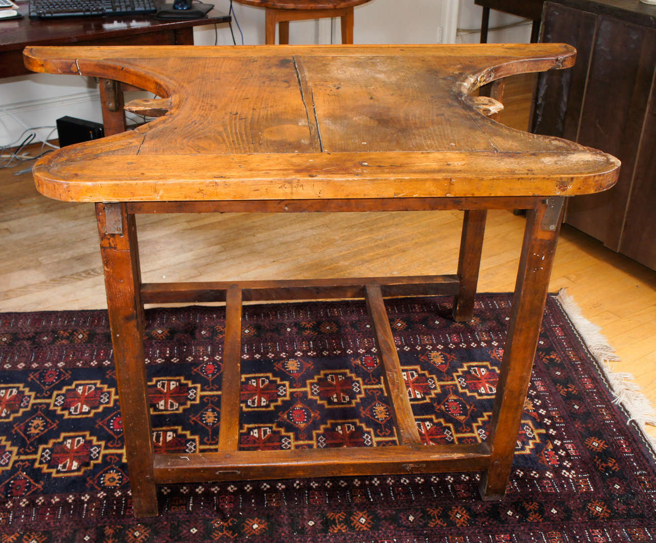 Okay, here it is!!! The most unusual, fun but functional, conversation piece of this container. You tell how much we love this piece BEFORE we describe it!! This 1870 English watchmakers table has two curved work areas at either end. Each work