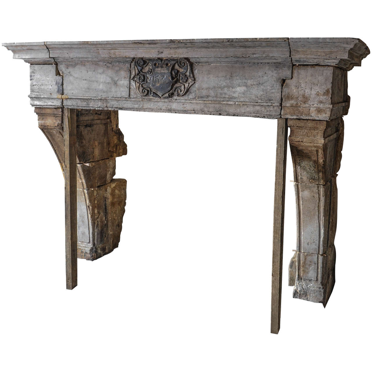 Spectacular 16th Century French Castle Fireplace from Hard French Stone