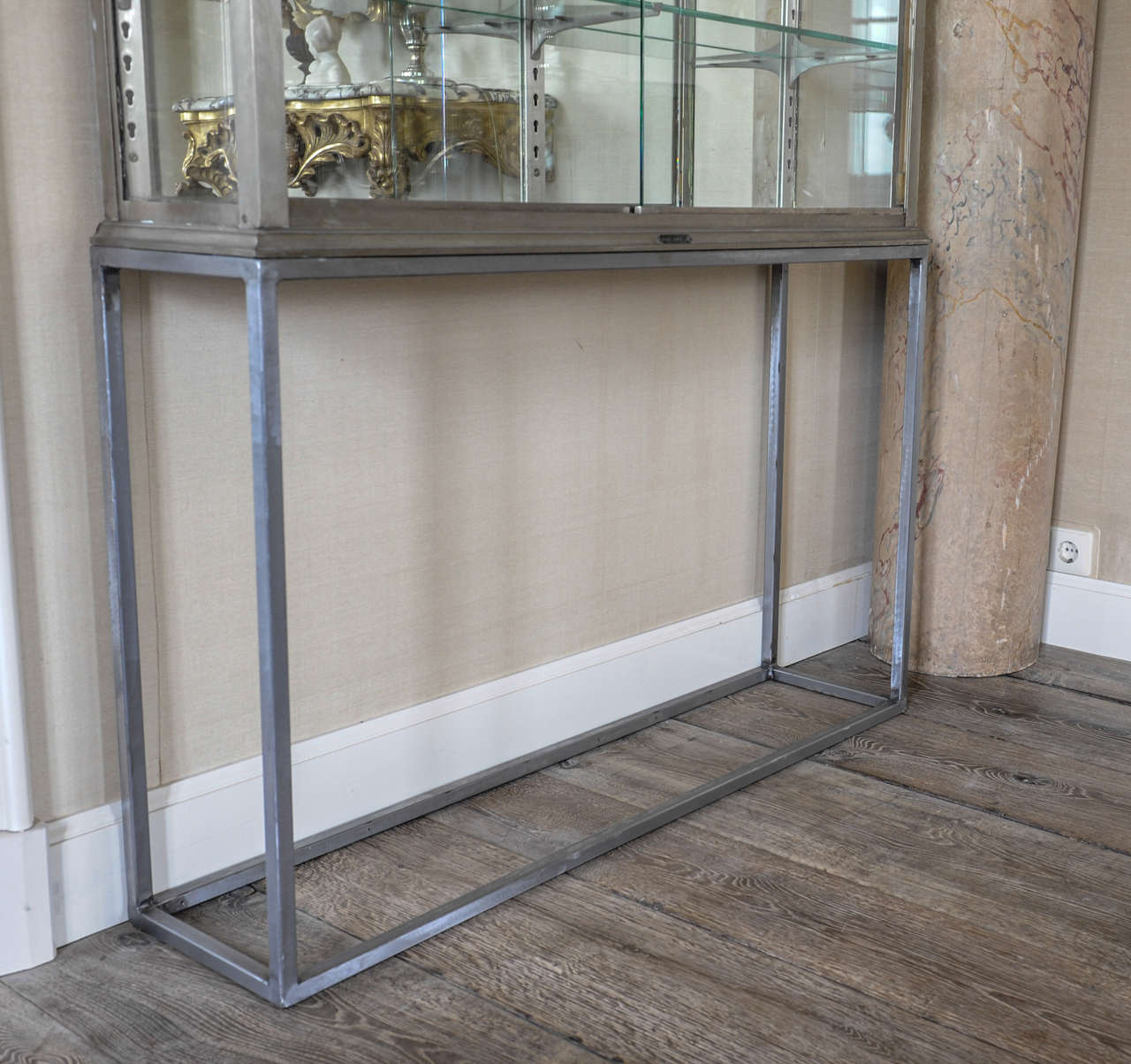 Pair of Nickeled Brass Store Showcases with Glass Sliding Doors 1