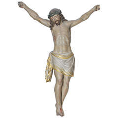 19th Century Wood Carved and Polychromed Statue of Jesus Christ