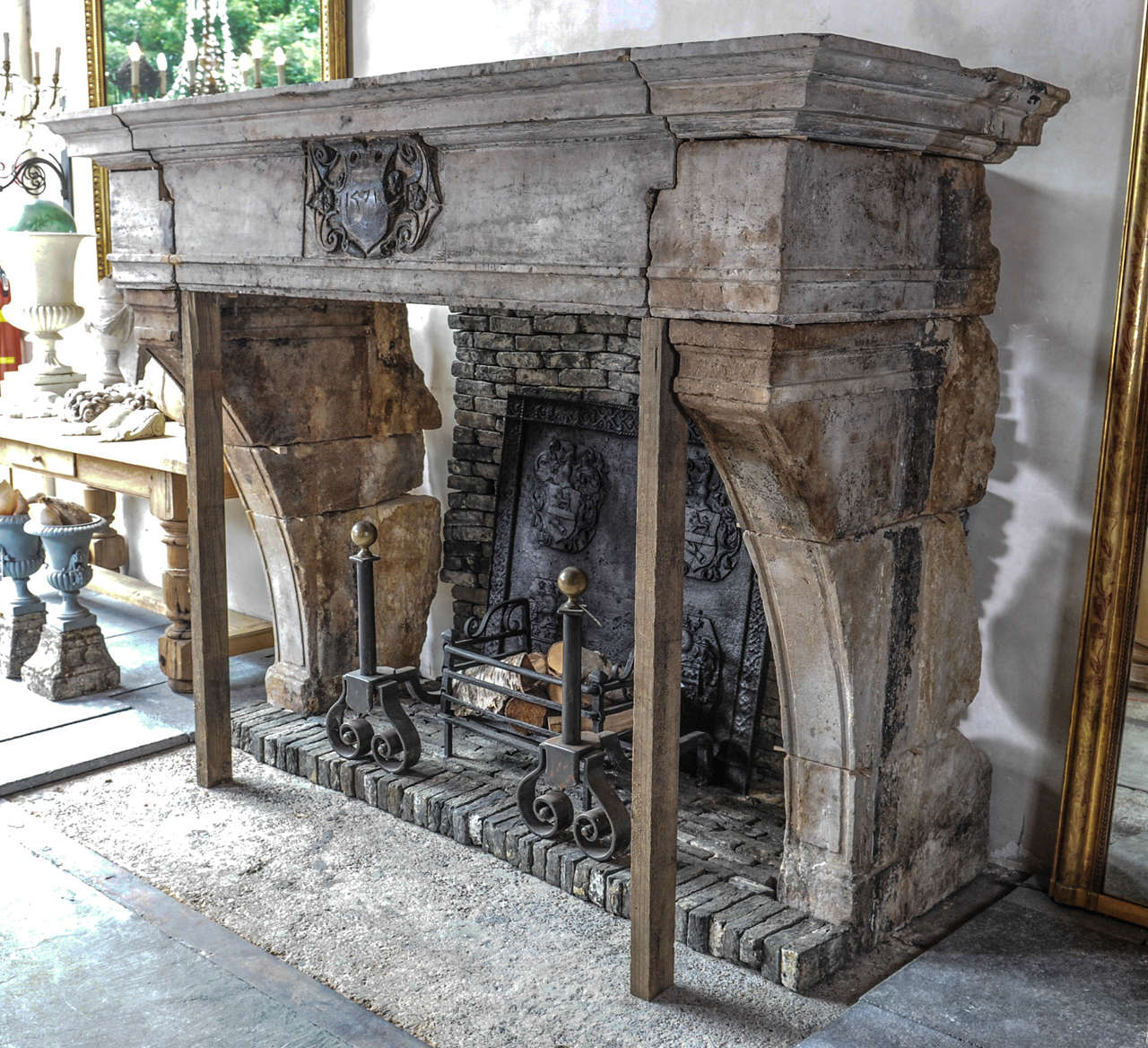 Spectacular 16th Century French Castle Fireplace from Hard French Stone