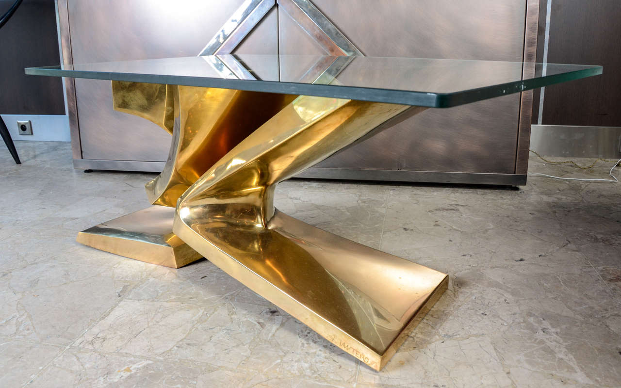 Late 20th Century Sculptural Brass Cocktail Table by Alain Lantero