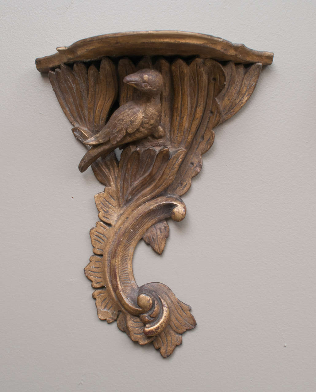These hand-carved brackets have shaped shelves with acanthus supports and perched doves - rococo style with lovely patina.