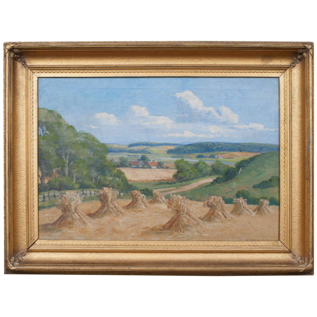 Oil on Canvas "Countryside in Jutland" Signed V. Jespersen, 1930s, Denmark For Sale