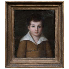 Antique Small Oil on Canvas Portrait of Young Boy