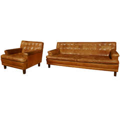 Mexico Three-Seat Sofa and Lounge Chair in Cognac Leather by Arne Norell, circa 1968