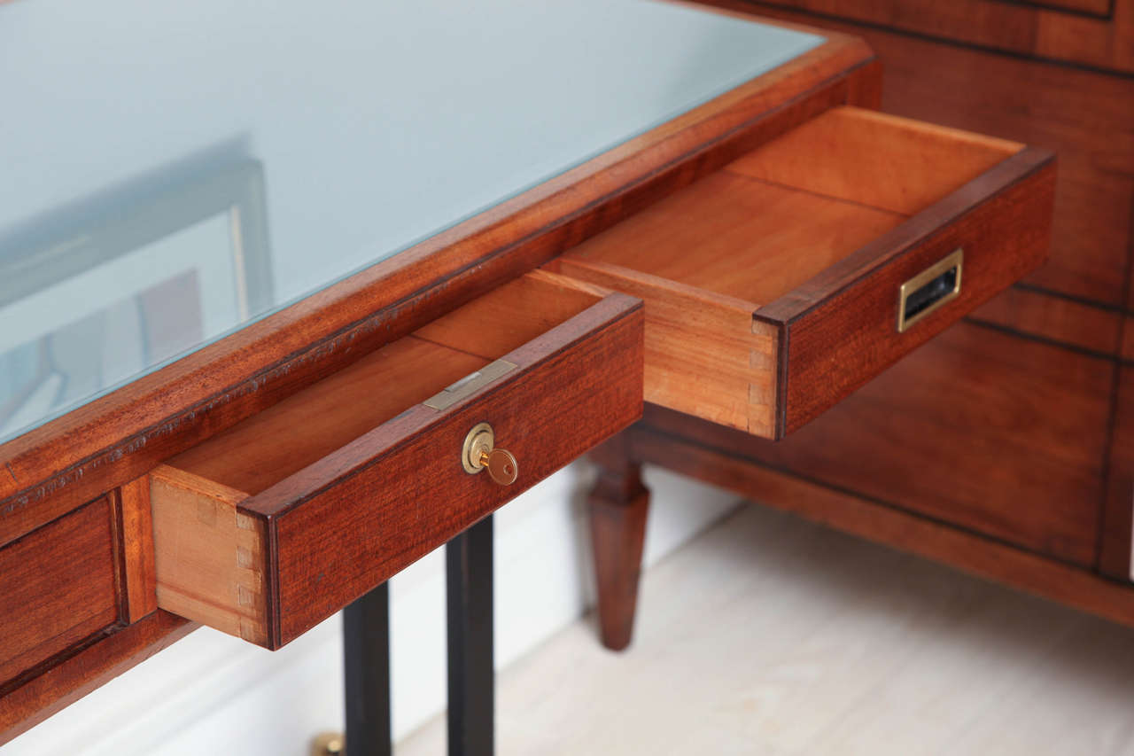 Italian Mid-Century Modern Walnut Console Table with Frosted Glass Top 1