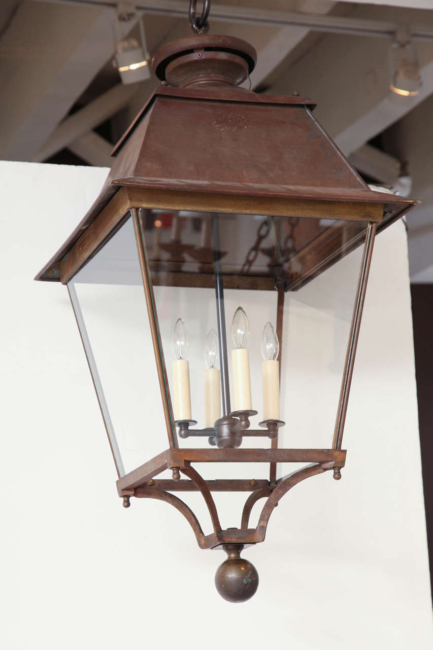 Large Copper and Glass Square Lanterns, France circa 1950 2