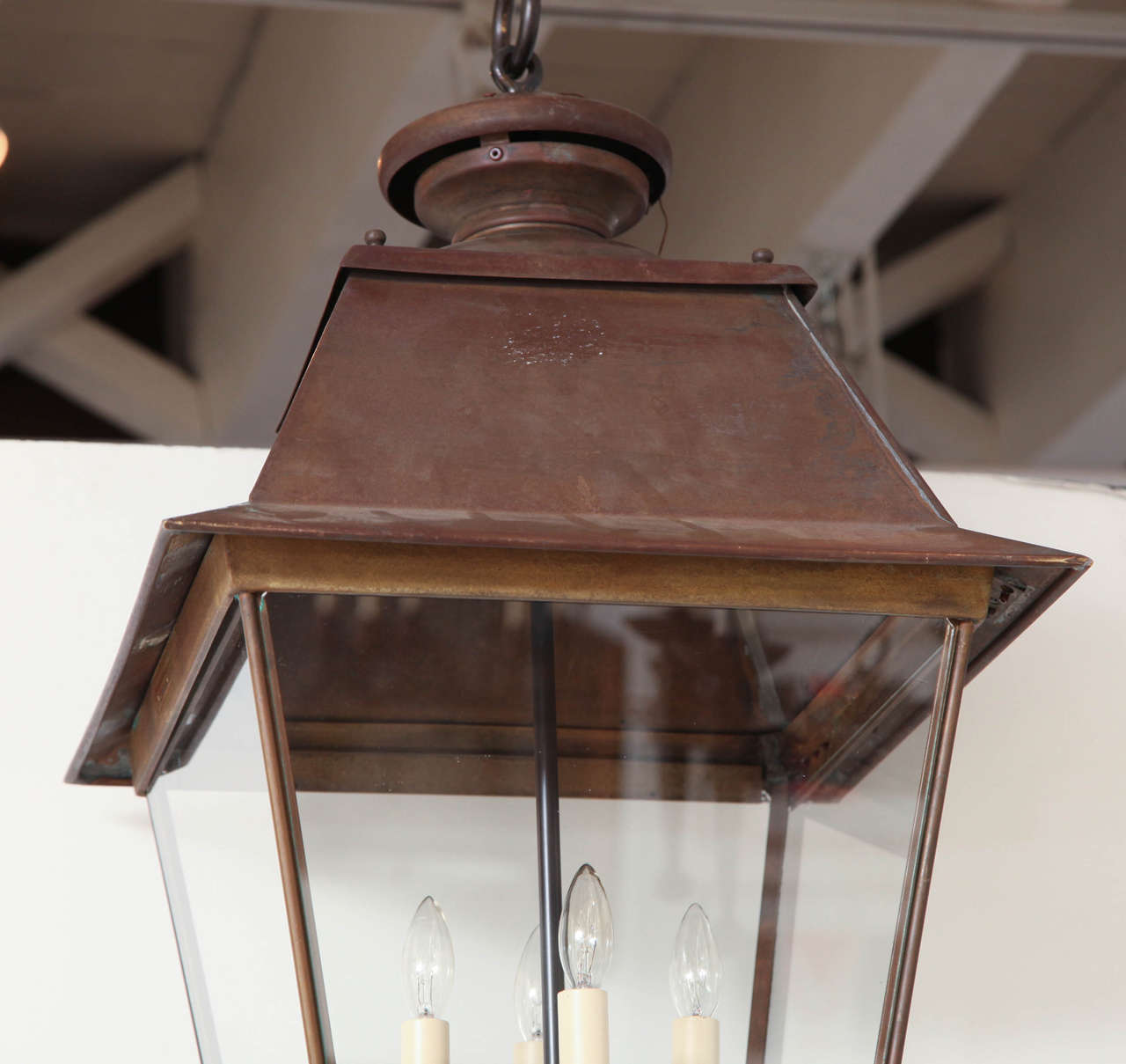 Large Copper and Glass Square Lanterns, France circa 1950 4