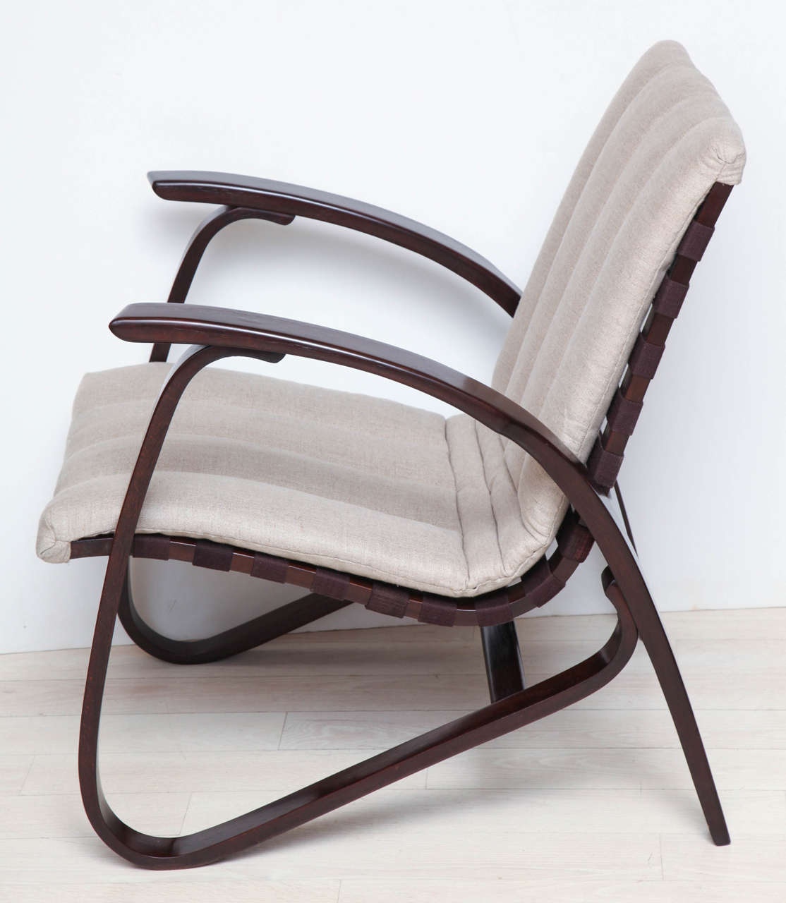 Czech Pair of Exceptional Bentwood and Canvas Armchairs by Jan Vanek