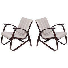 Pair of Exceptional Bentwood and Canvas Armchairs by Jan Vanek