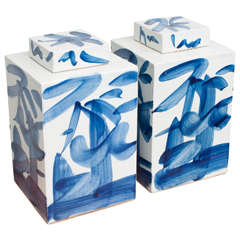 Pair of Blue and White Porcelain Tea Canisters