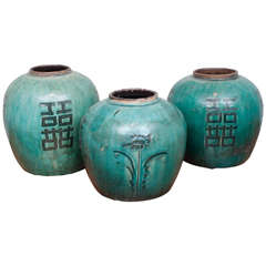 Chinese Green Glazed Ceramic Jars, 19th Century