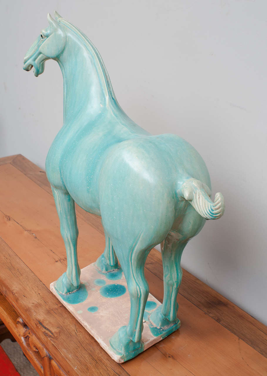 Glazed Stately Chinese Ceramic Horse For Sale