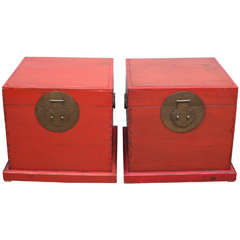 Pair of Chinese Red Lacquer Chests, 19th Century