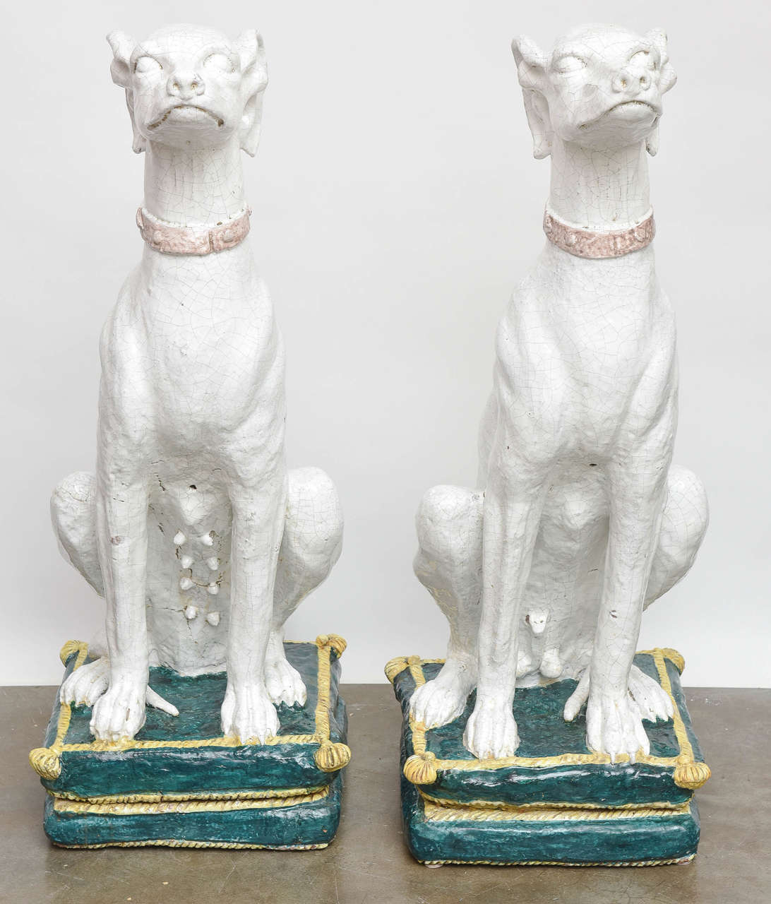 Fired Giant Pair of Terracotta Greyhounds