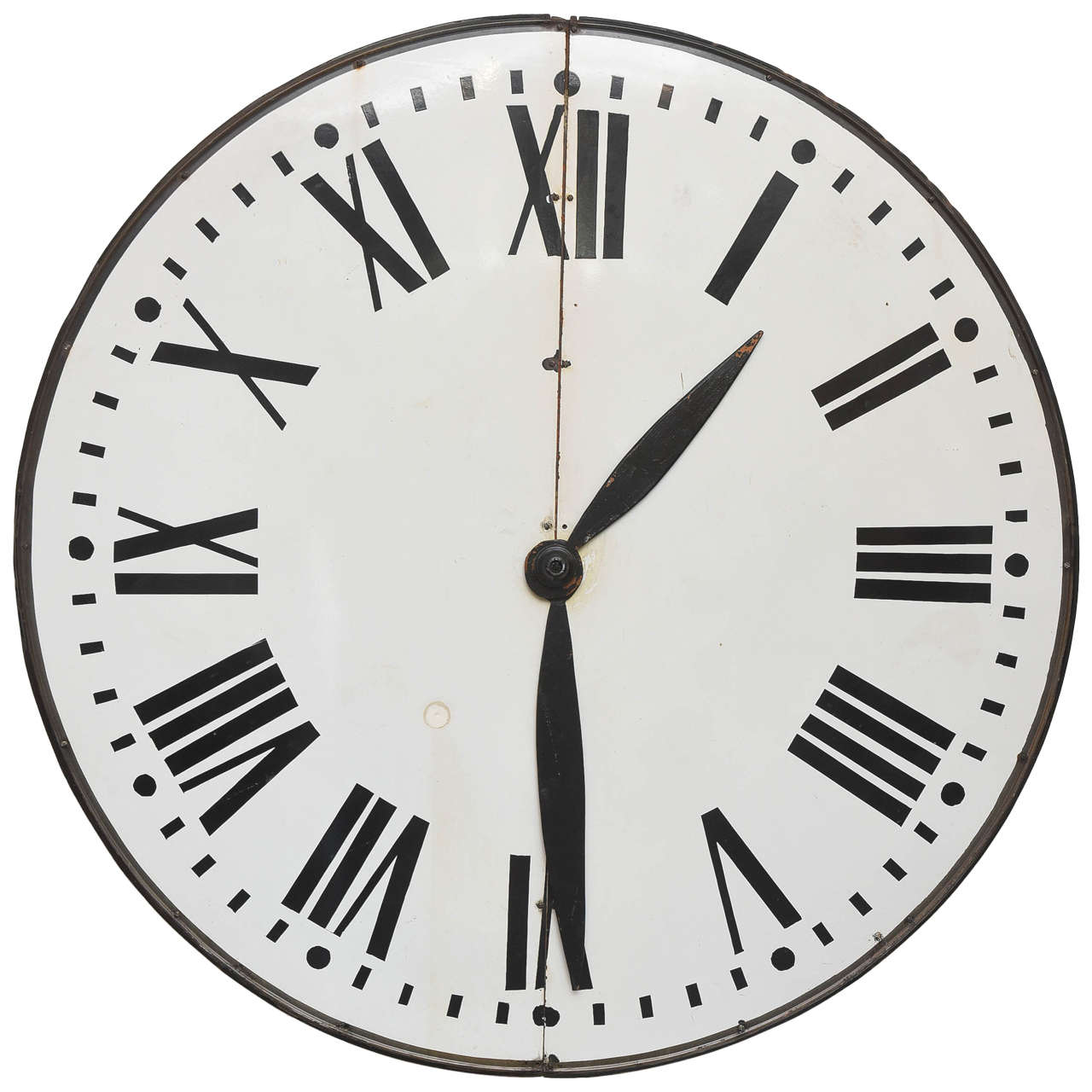 Giant French Enameled Clock Face For Sale