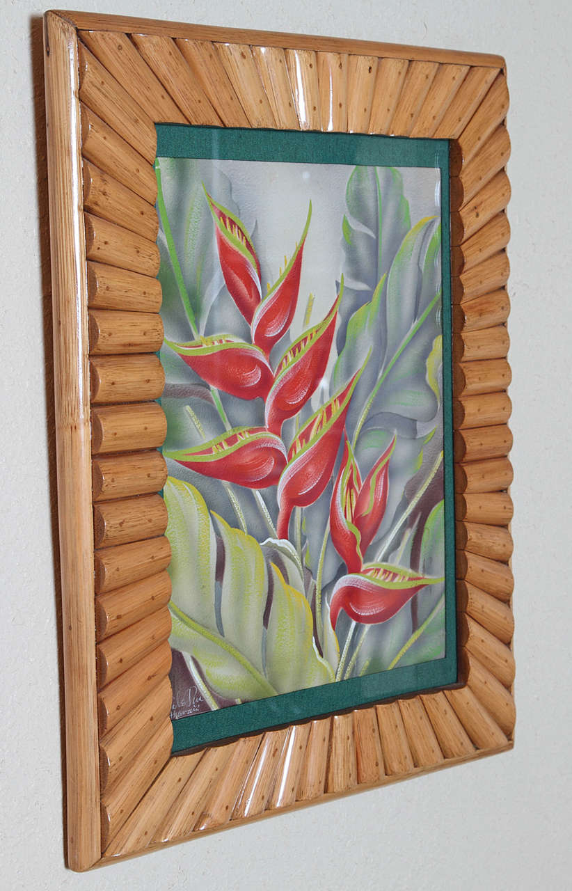 One of the best vintage Oda airbrushes we have seen. 
Vivid tropical Heliconia flowering plant.
Original green 