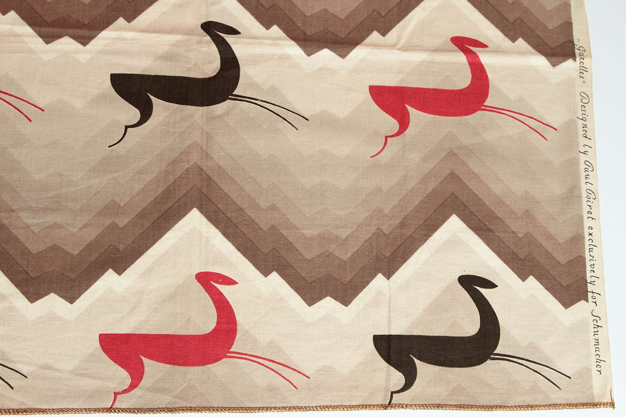 Mid-20th Century 1930, Art Deco Paul Poiret for Schumacher, Fabric of Gazelles