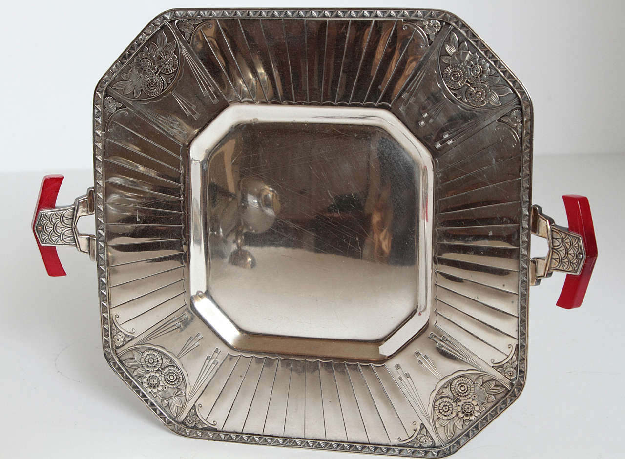 Four Extreme Rhombic Art Deco Benedict Modernistic Silver Plate Trays In Good Condition In Dallas, TX