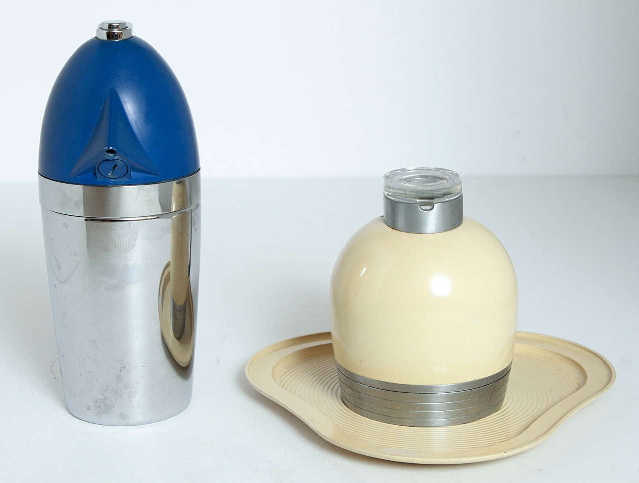 Iconic streamline machine age art deco design examples:

Relatively uncommon in blue, original soda king cocktail siphon for Walter Kidde by Bel Geddes and Worthen Paxton. Patent issued to Paxton for Kidde in 1938, an original associate in Bel