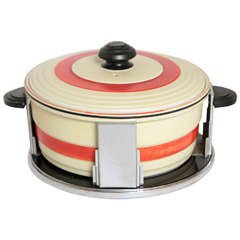 Art Deco Skyscraper Design Covered Casserole with Original Machine Age Stand 12