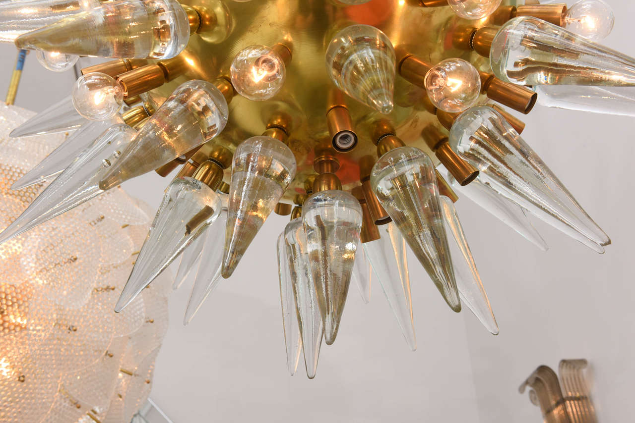 Monumental Italian Brass and Glass Spike Chandelier, Sputnik 3