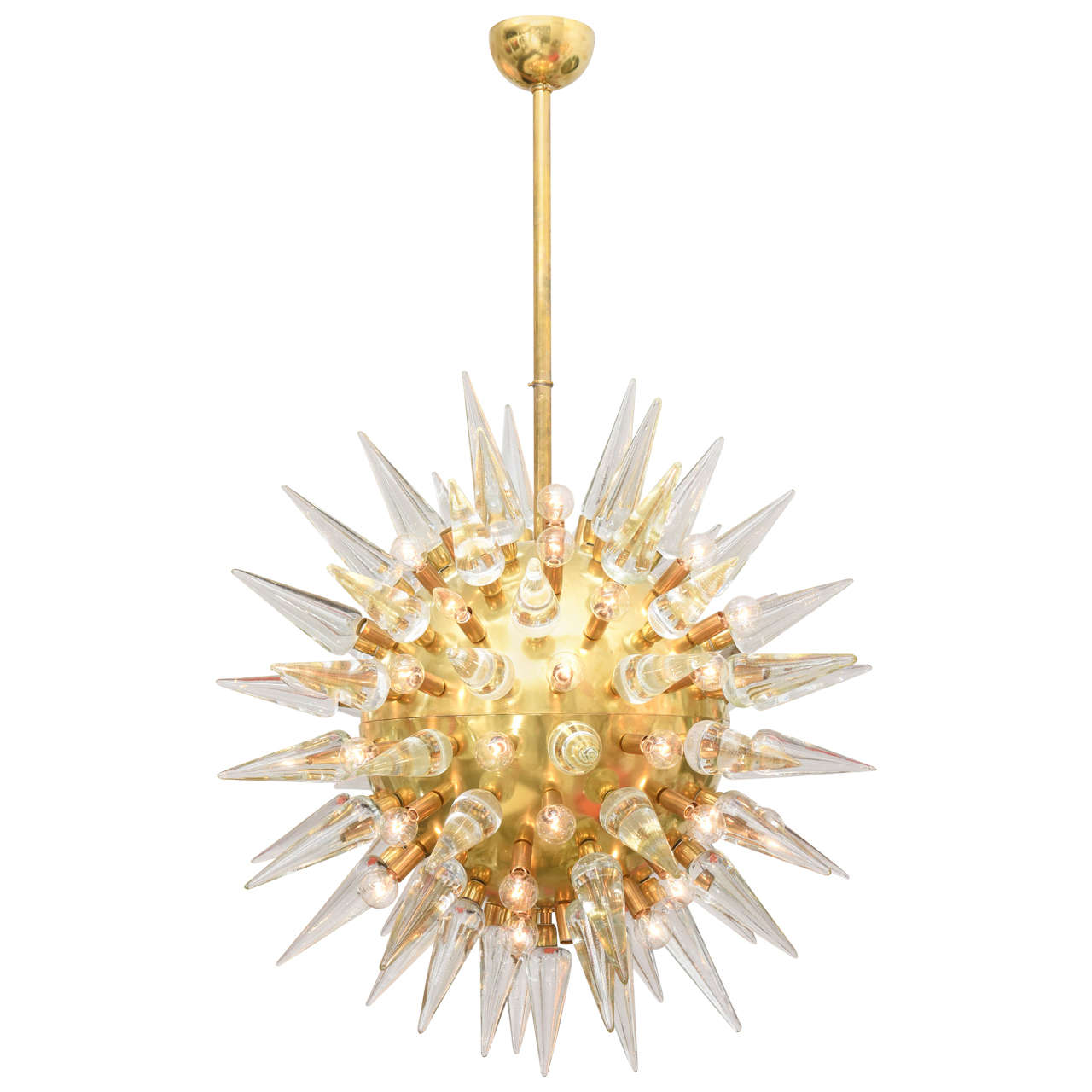 Monumental Italian Brass and Glass Spike Chandelier, Sputnik