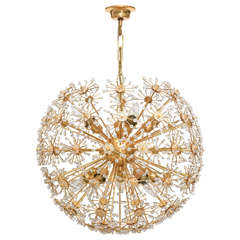 Vintage Brass and Crystal Snowball Chandelier