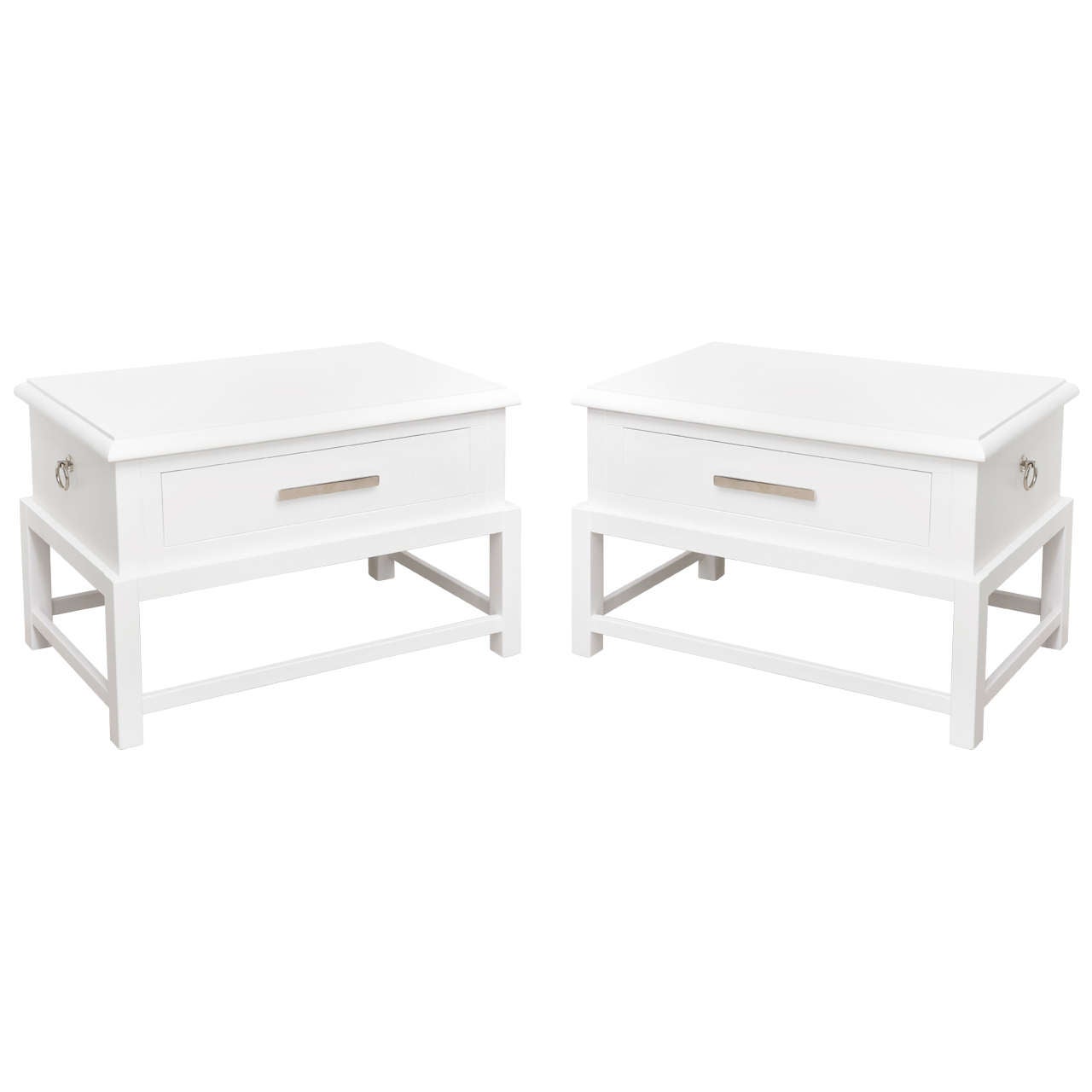 Pair of Vintage White Lacquer Bedside Tables