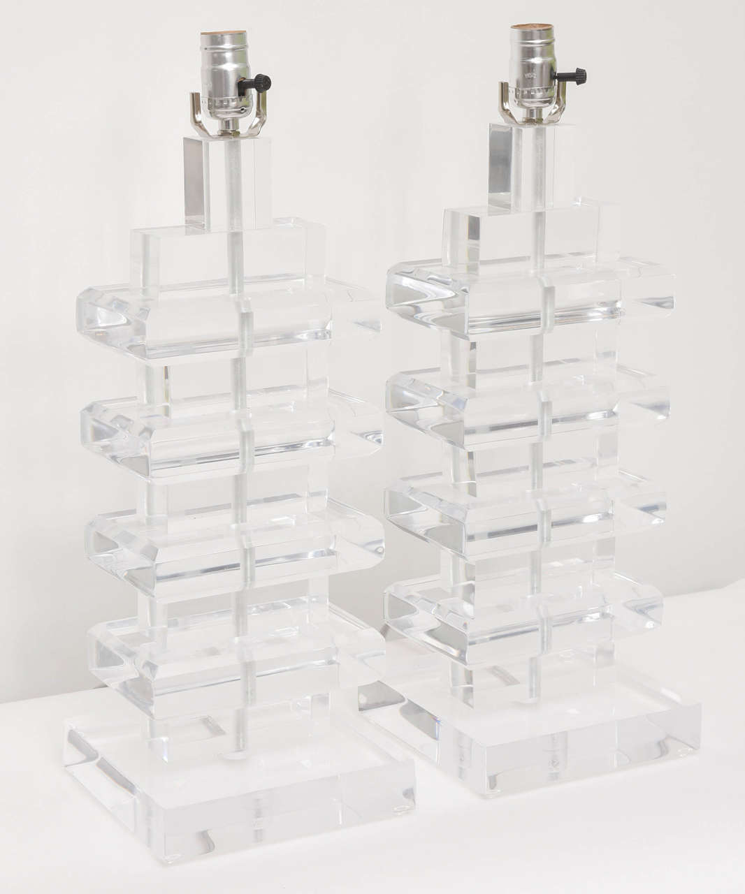 Pair of Chunky Stacked Lucite Lamps