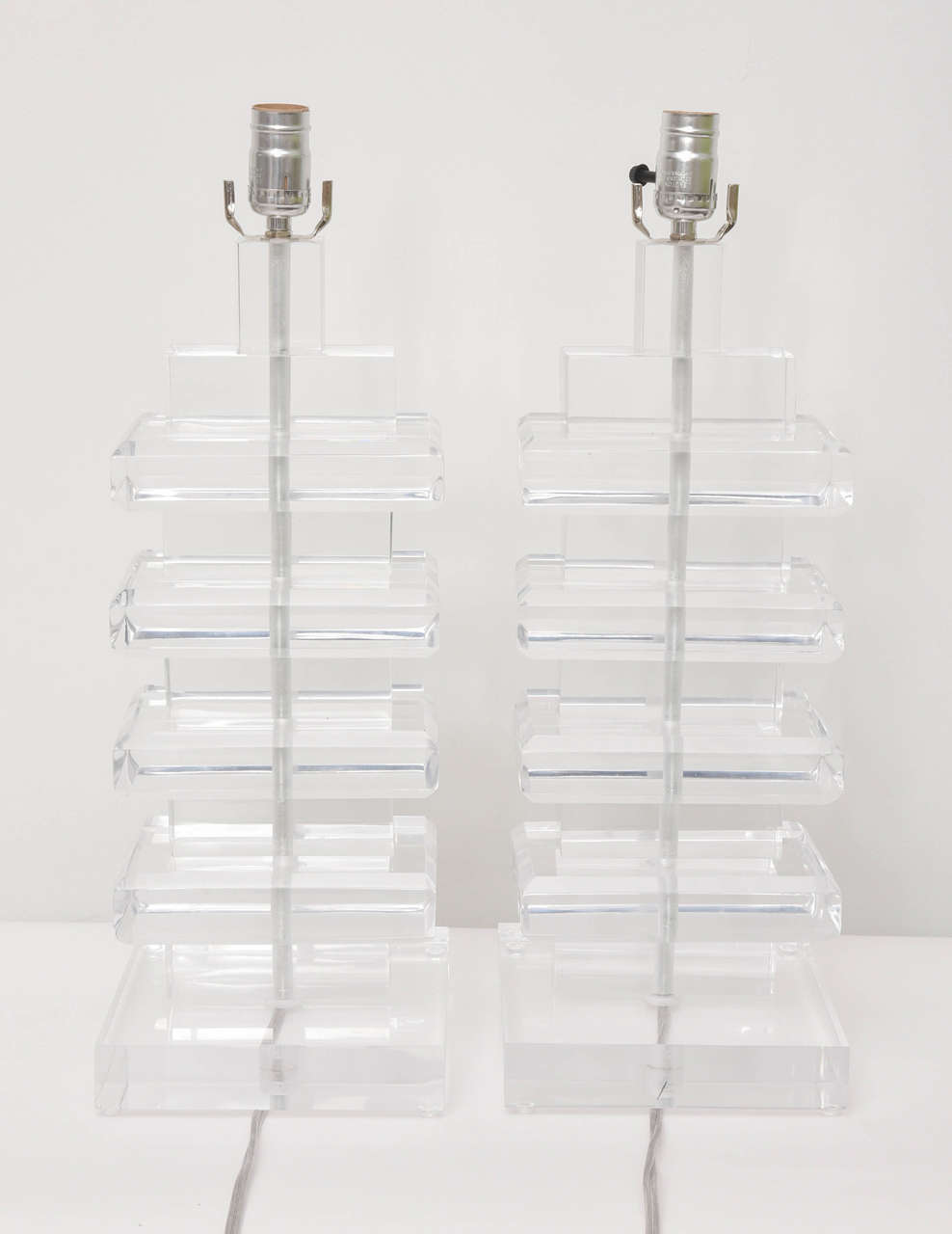 Pair of Chunky Stacked Lucite Lamps 1