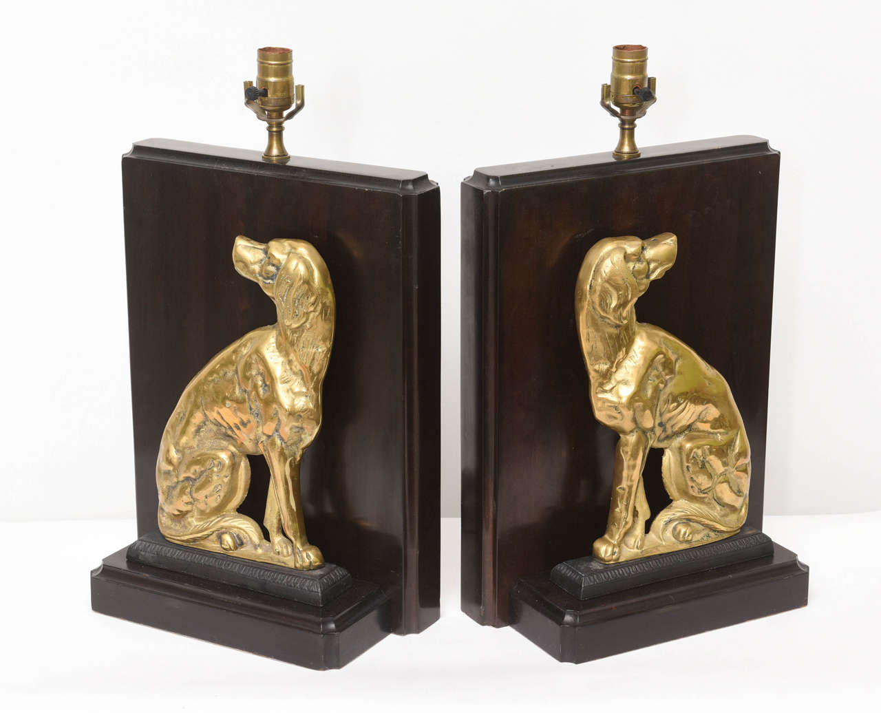 Pair of Bookend Style Lamps with Hunting Dog Motif