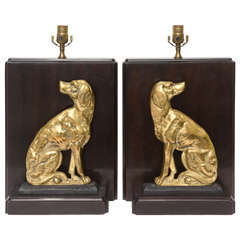 Pair of Bookend Style Lamps with Hunting Dog Motif