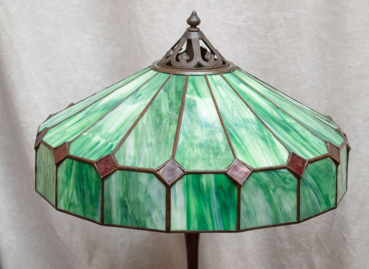 Cast Arts and Crafts Leaded Glass Table Lamp Fully Signed 
