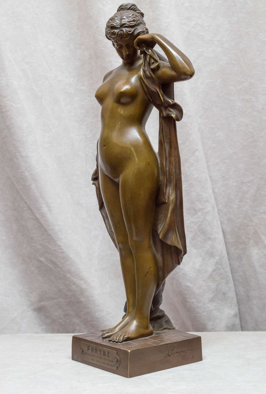 This sensuous nude by Pierre Campagne was cast in the 1890s. The same model was made in plaster in 1893 and in marble in 1894. Campagne was a student of Falguiere and exhibited his works at the Salon in 1889. This particular model is picture on page