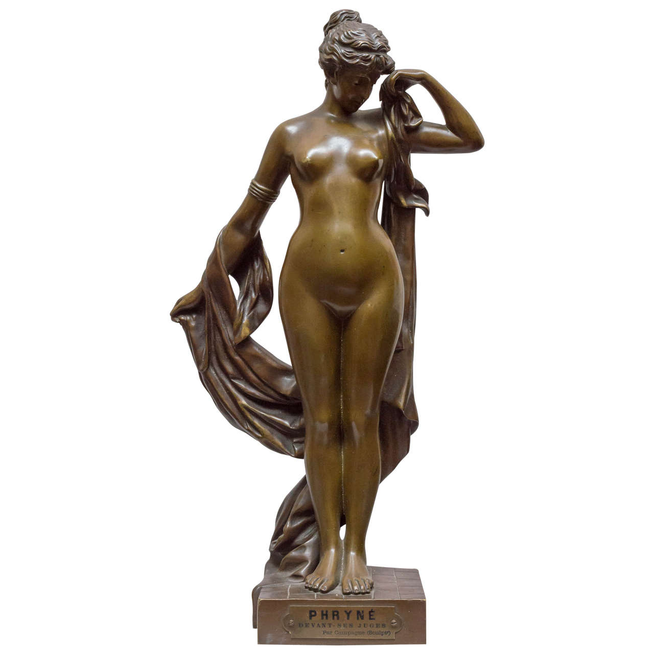 French Bronze Figure of a Nude "Phryne" Signed Campagne