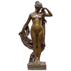 French Bronze Figure of a Nude "Phryne" Signed Campagne