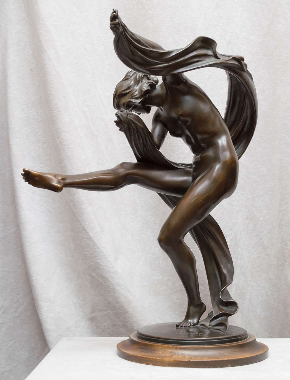 Austrian Art Deco Bronze Figure of a Nude Scarf Dancer