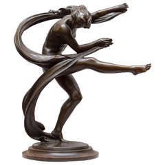 Austrian Art Deco Bronze Figure of a Nude Scarf Dancer