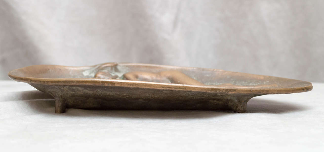 Art Nouveau Bronze Cigar Ashtray with Nude Woman from Luchow's Restaurant, New York City