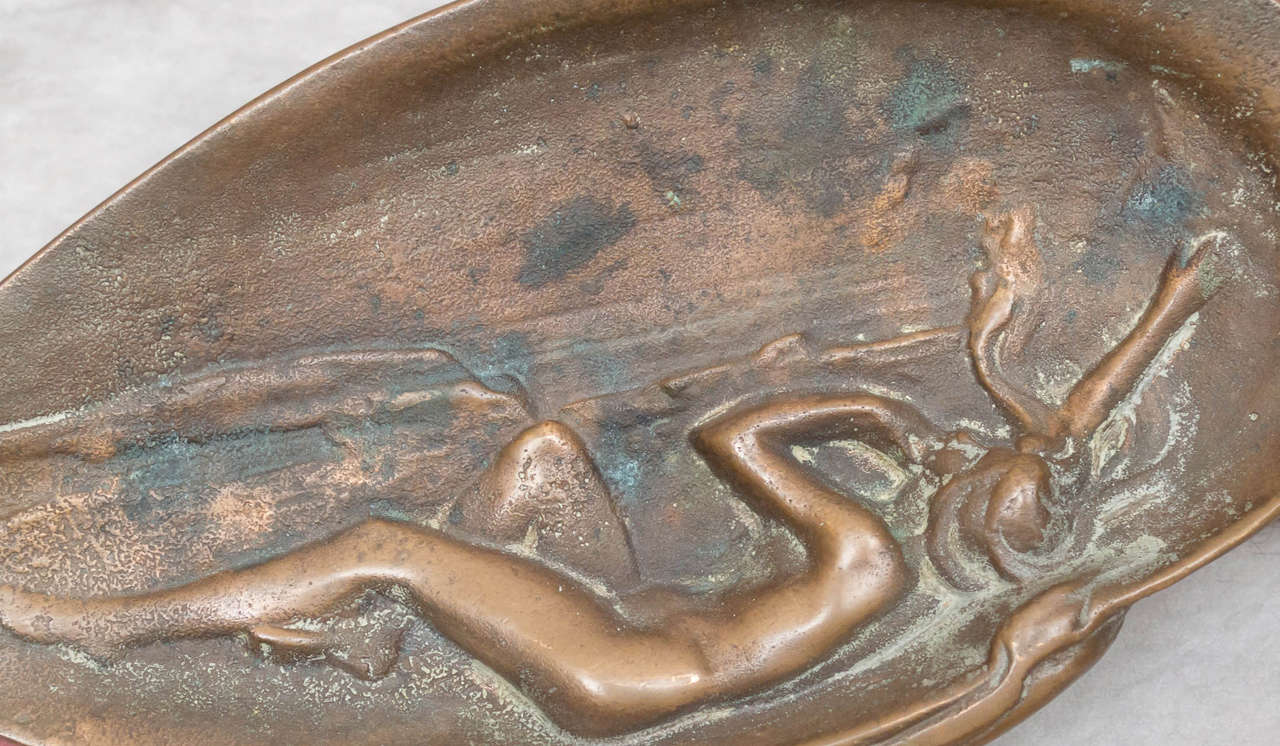 Cast Bronze Cigar Ashtray with Nude Woman from Luchow's Restaurant, New York City