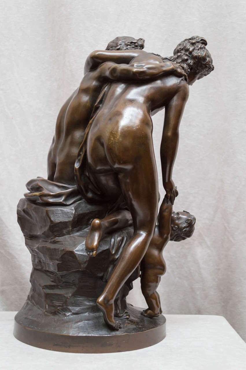 19th Century Bronze Group of a Satyr, a Nude Woman and a Putto by Clodion
